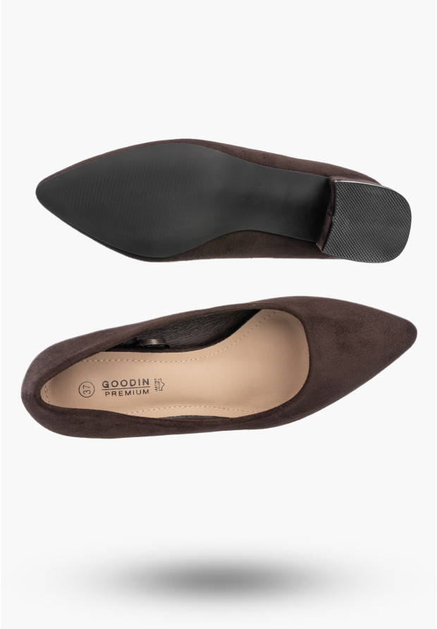 Czółenka Damskie Eleganckie Buty Na Słupku Klasyczne Modne Brązowe GOODIN