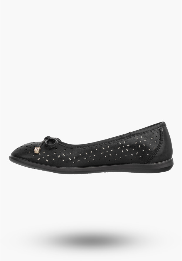 Baleriny Dziewczęce Buty Eleganckie Lekkie Skórzana Wkładka Czarne APAWWA T1235P