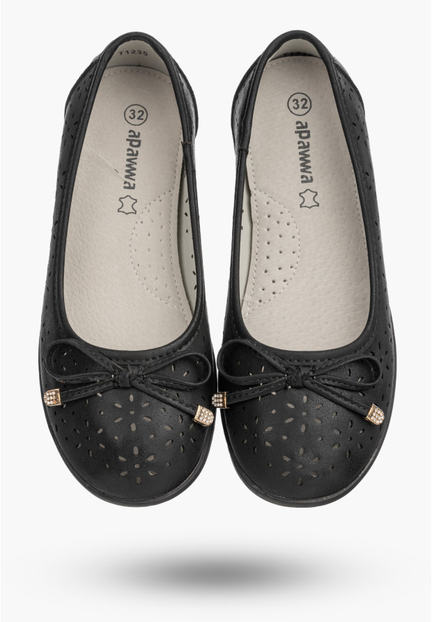 Baleriny Dziewczęce Buty Eleganckie Lekkie Skórzana Wkładka Czarne APAWWA T1235P