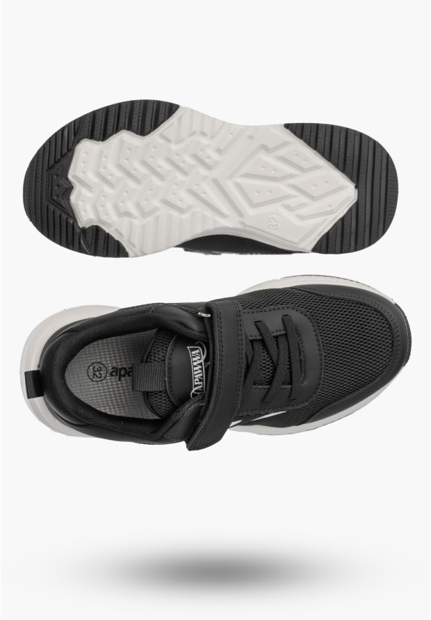 Sneakersy Dziecięce Buty Na Rzepy Sportowe Lekkie Czarne Apawwa ABC005DP