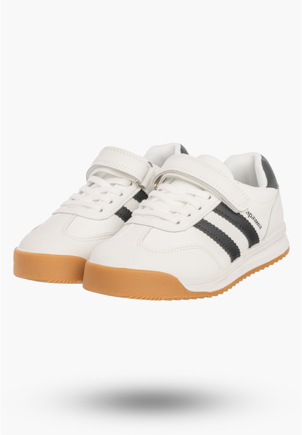Sneakersy Dziecięce Ekoskóra Buty Na Rzepy Sportowe Skórzana Wkładka Białe Apawwa ABC4674R