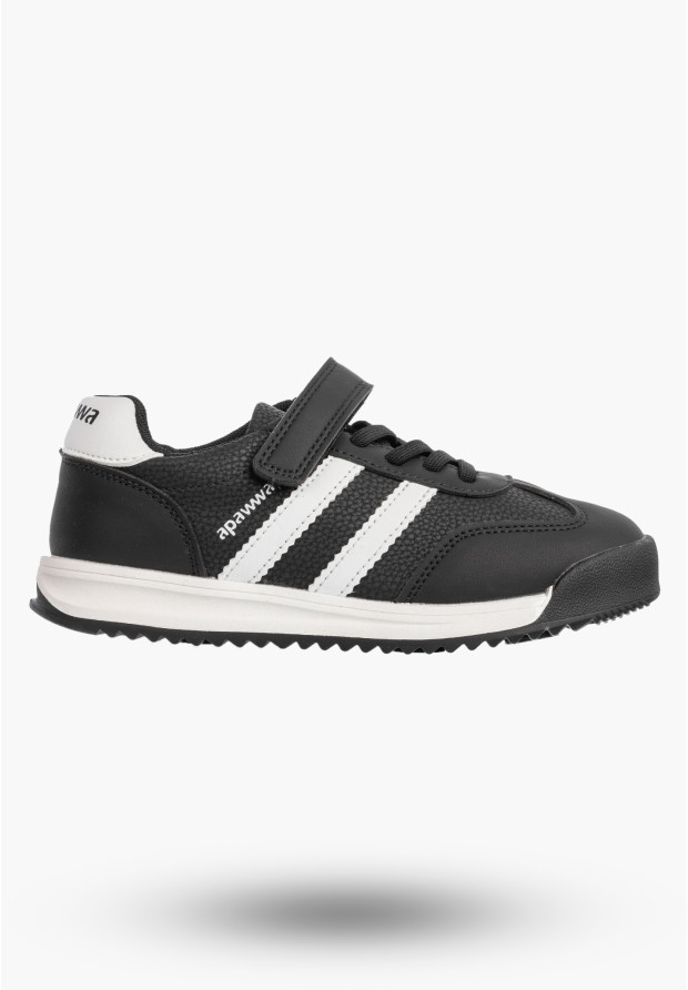 Sneakersy Dziecięce Ekoskóra Buty Na Rzepy Sportowe Skórzana Wkładka Czarne Apawwa ABC4674R