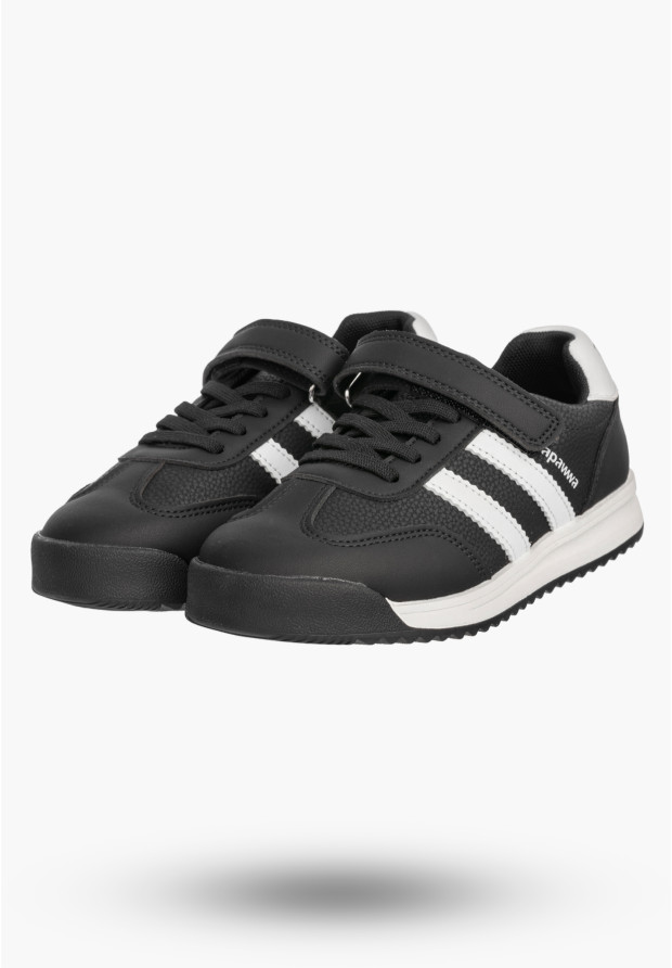 Sneakersy Dziecięce Ekoskóra Buty Na Rzepy Sportowe Skórzana Wkładka Czarne Apawwa ABC4674R