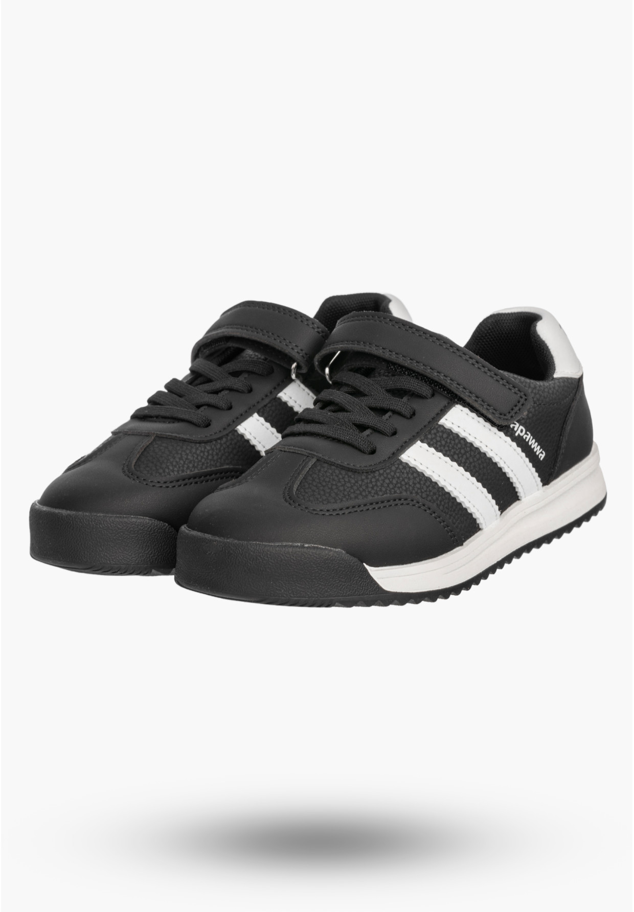 Sneakersy Dziecięce Ekoskóra Buty Na Rzepy Sportowe Skórzana Wkładka Czarne Apawwa ABC4674R