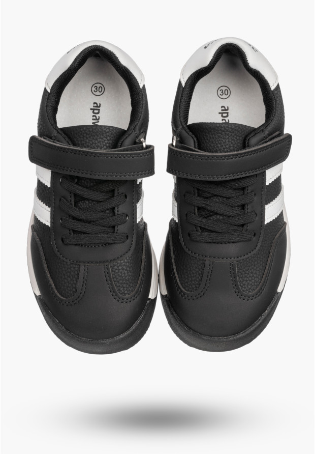 Sneakersy Dziecięce Ekoskóra Buty Na Rzepy Sportowe Skórzana Wkładka Czarne Apawwa ABC4674R