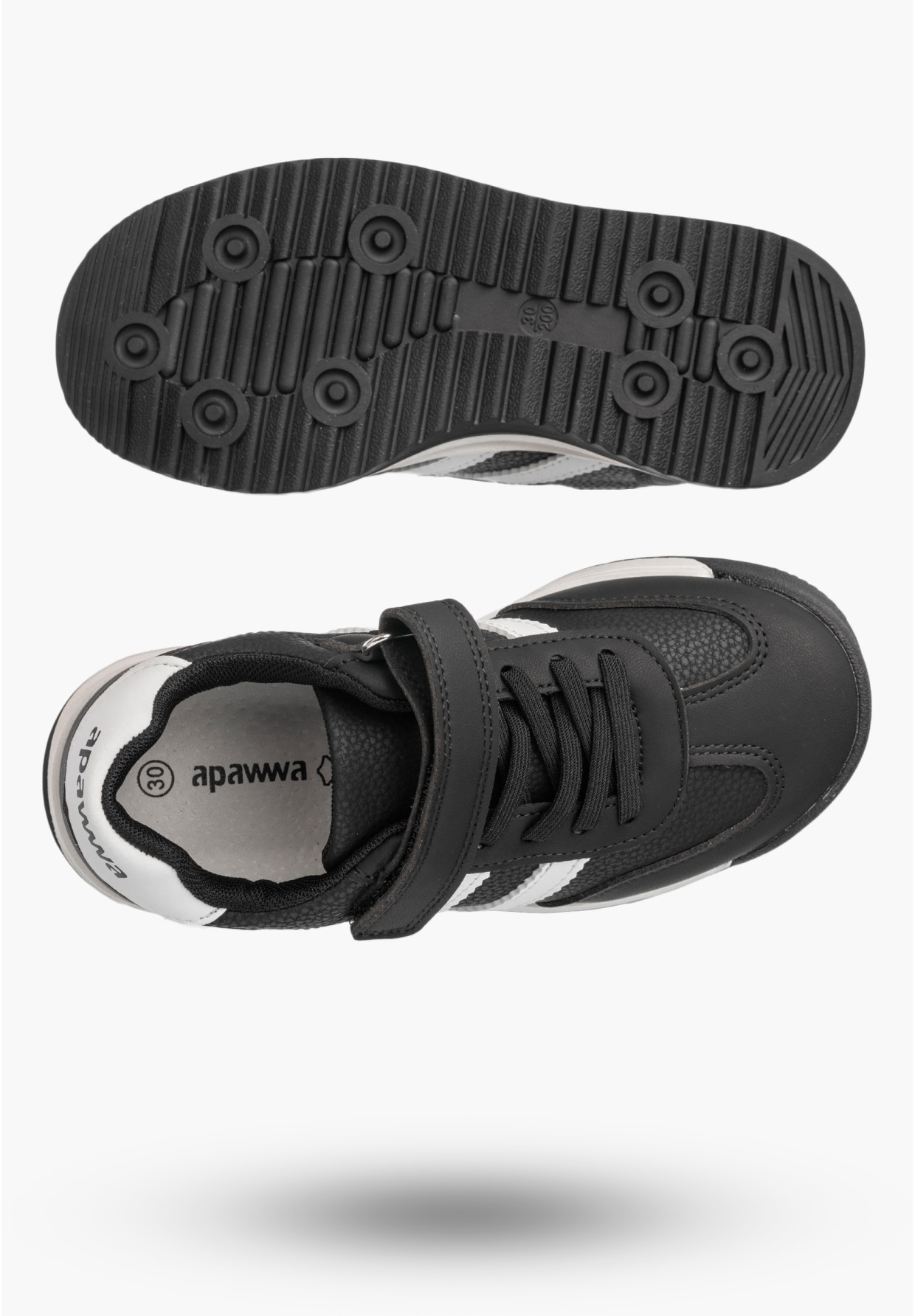 Sneakersy Dziecięce Ekoskóra Buty Na Rzepy Sportowe Skórzana Wkładka Czarne Apawwa ABC4674R