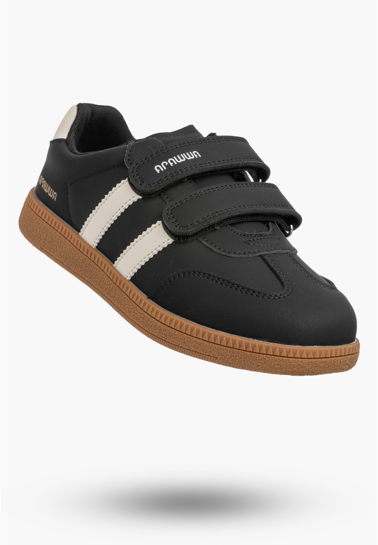 Sneakersy Dziecięce Buty Na Rzepy Sportowe Skórzana Wkładka Modne Czarne Apawwa ABC0353P