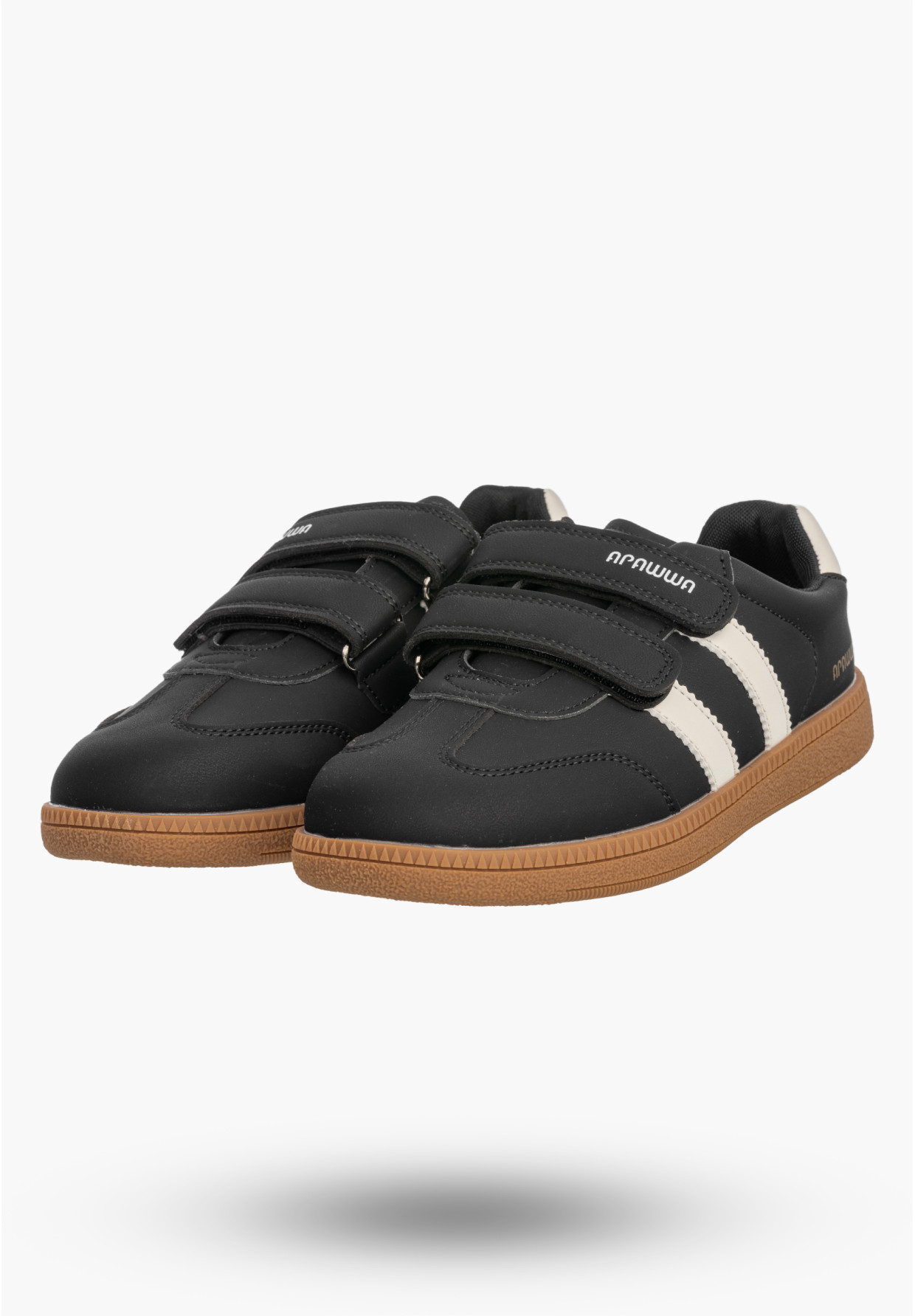 Sneakersy Dziecięce Buty Na Rzepy Sportowe Skórzana Wkładka Modne Czarne Apawwa ABC0353P