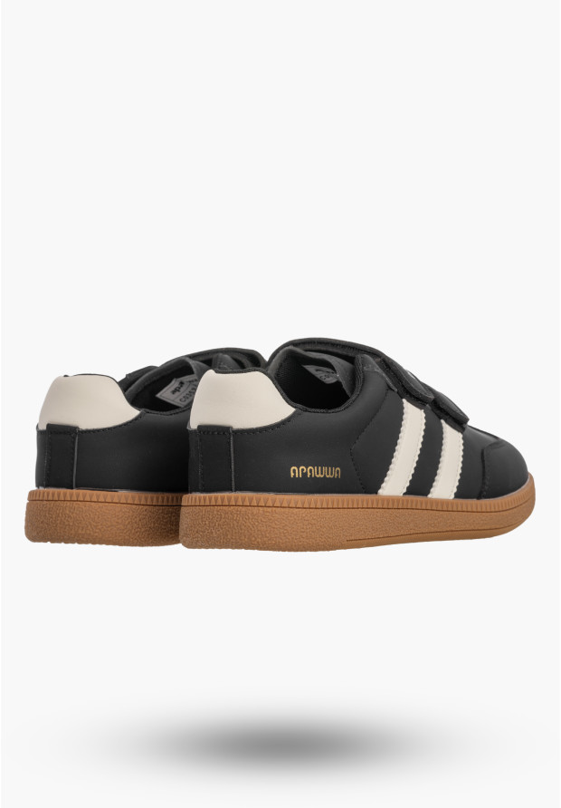 Sneakersy Dziecięce Buty Na Rzepy Sportowe Skórzana Wkładka Modne Czarne Apawwa ABC0353P