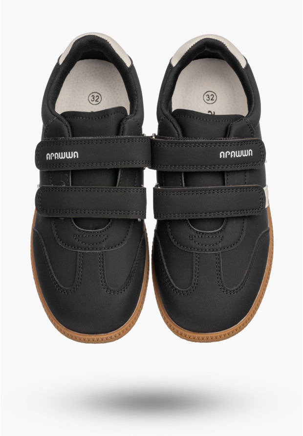 Sneakersy Dziecięce Buty Na Rzepy Sportowe Skórzana Wkładka Modne Czarne Apawwa ABC0353P