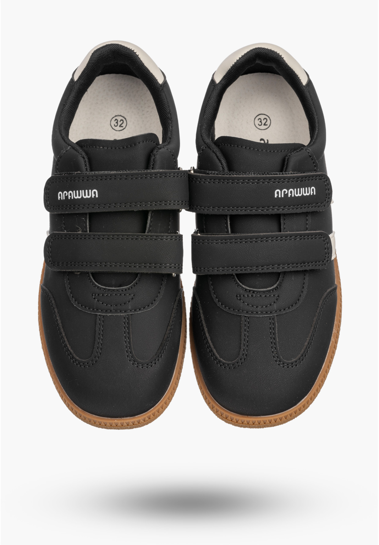 Sneakersy Dziecięce Buty Na Rzepy Sportowe Skórzana Wkładka Modne Czarne Apawwa ABC0353P
