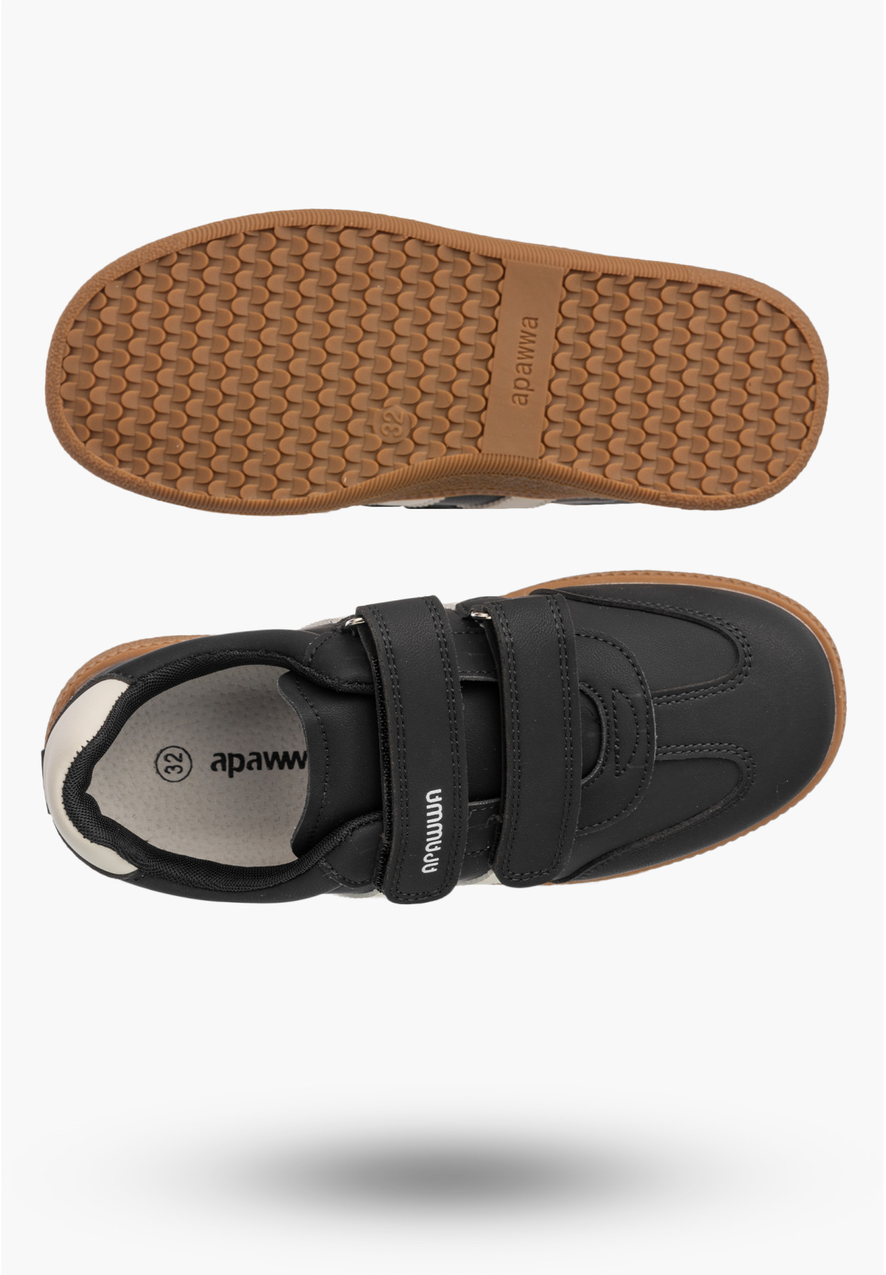 Sneakersy Dziecięce Buty Na Rzepy Sportowe Skórzana Wkładka Modne Czarne Apawwa ABC0353P