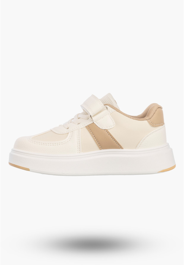 Sneakersy Dziecięce Ekoskóra Buty Na Rzepy Sportowe Klasyczne Beżowe Cllibee