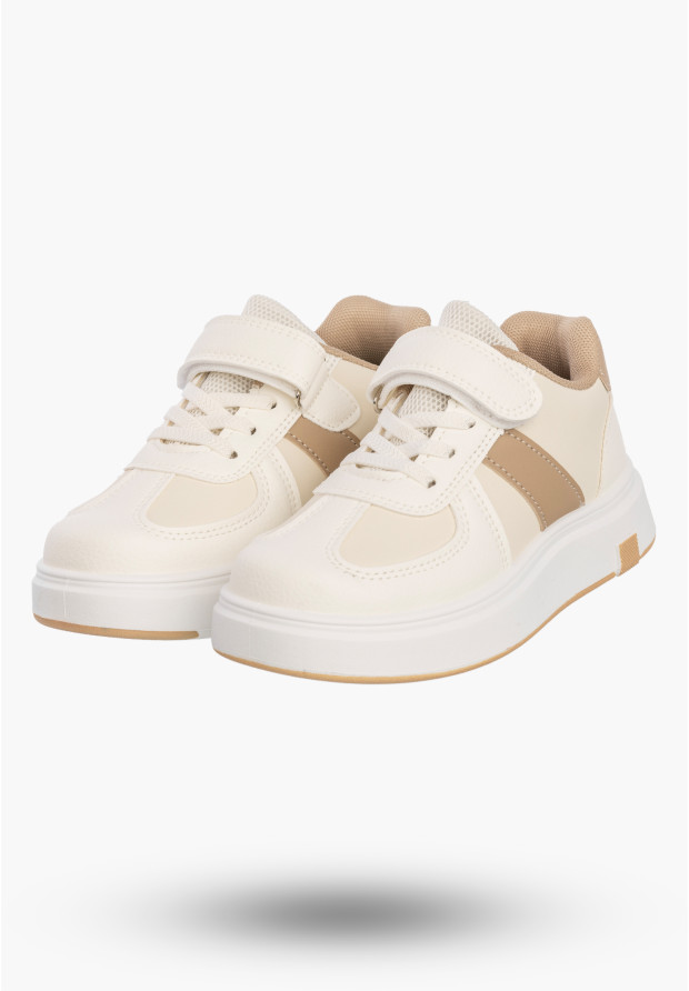 Sneakersy Dziecięce Ekoskóra Buty Na Rzepy Sportowe Klasyczne Beżowe Cllibee