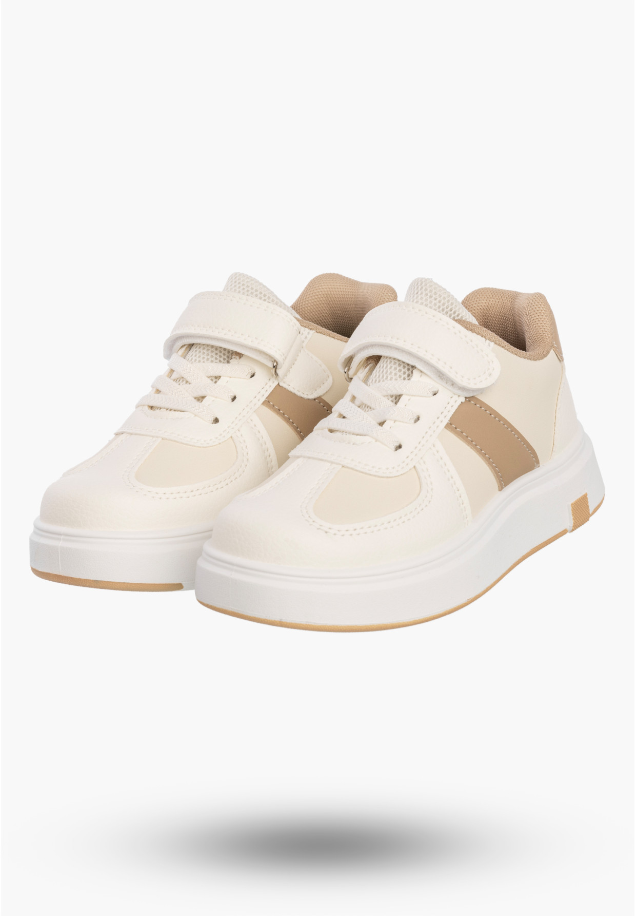 Sneakersy Dziecięce Ekoskóra Buty Na Rzepy Sportowe Klasyczne Beżowe Cllibee
