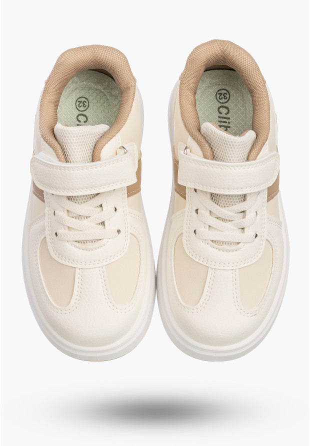 Sneakersy Dziecięce Ekoskóra Buty Na Rzepy Sportowe Klasyczne Beżowe Cllibee