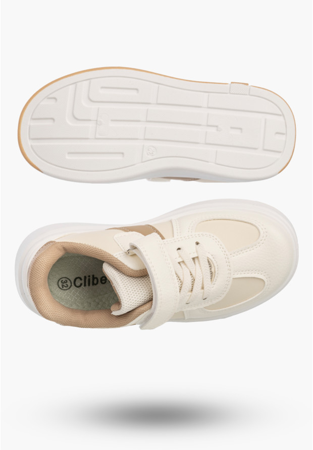 Sneakersy Dziecięce Ekoskóra Buty Na Rzepy Sportowe Klasyczne Beżowe Cllibee