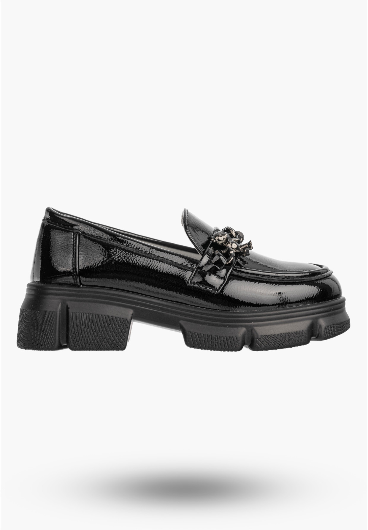 Mokasyny Dziewczęce Ekoskóra Buty Eleganckie Półbuty Lakierowane Czarne Clibee