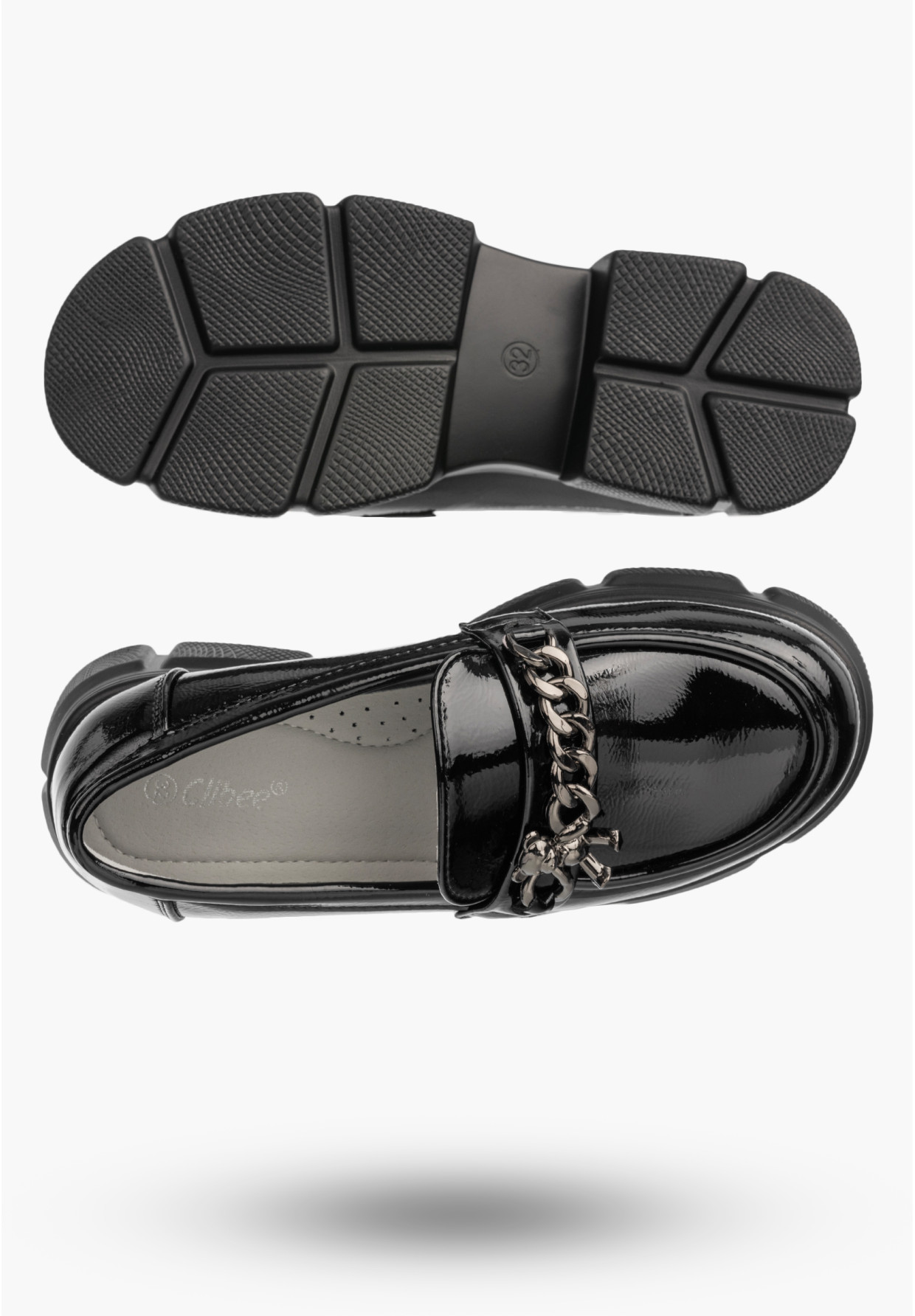 Mokasyny Dziewczęce Ekoskóra Buty Eleganckie Półbuty Lakierowane Czarne Clibee