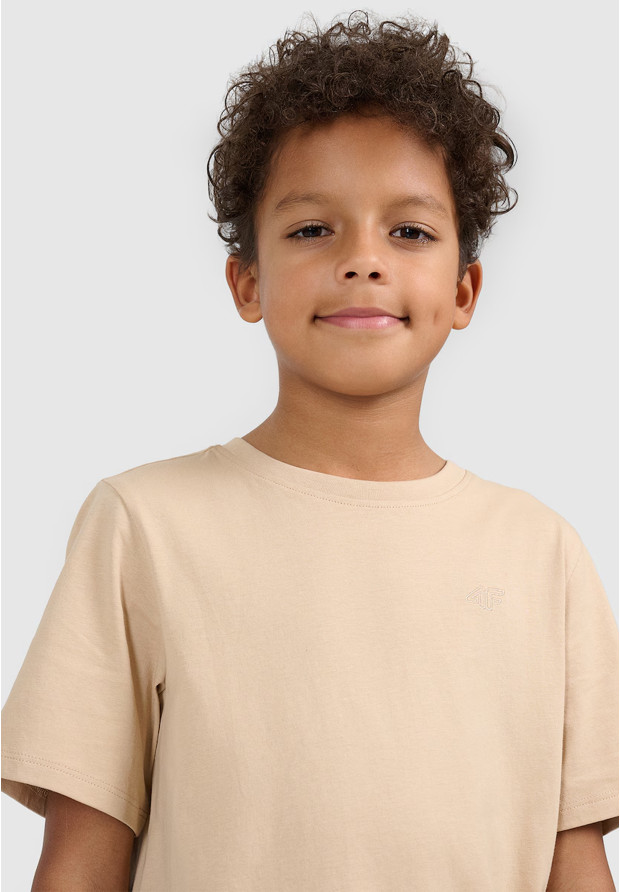 Koszulka Chłopięca 4F T-shirt Z Logo Sportowy Casual Beżowy 4FJWSS26TTSHM3006