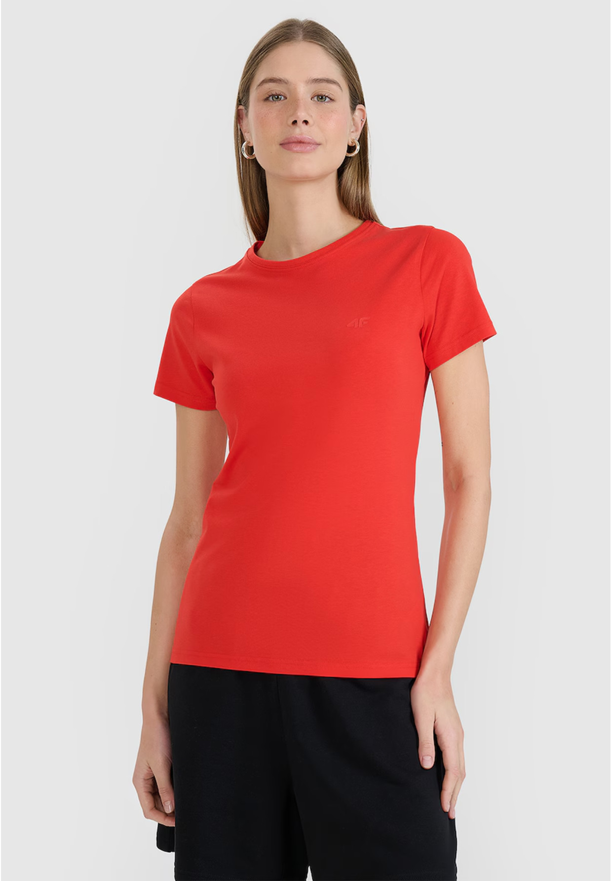 Koszulka Damska 4F T-shirt Slim Fit Gładki Czerwony 4FWMM00TTSHF2255