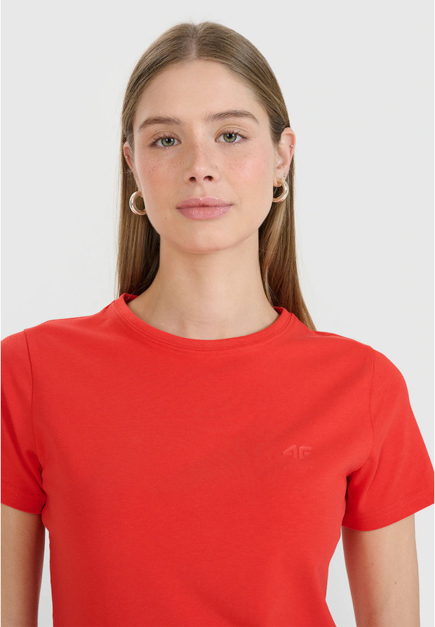 Koszulka Damska 4F T-shirt Slim Fit Gładki Czerwony 4FWMM00TTSHF2255