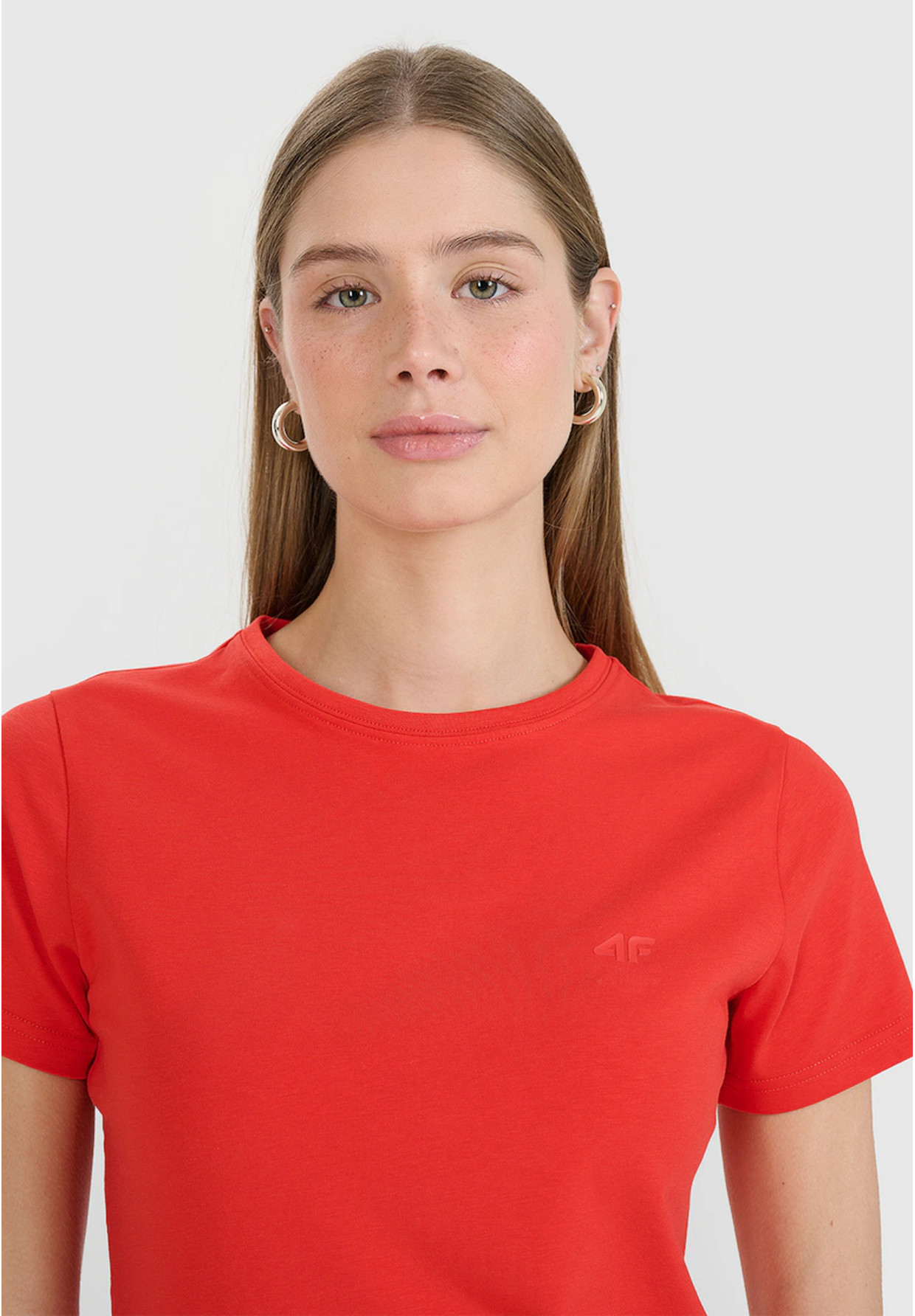 Koszulka Damska 4F T-shirt Slim Fit Gładki Czerwony 4FWMM00TTSHF2255
