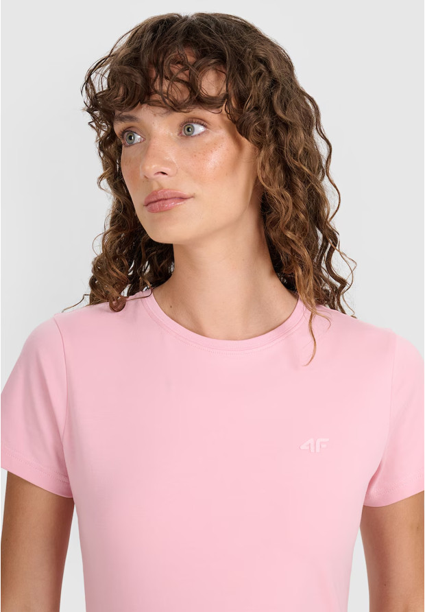 Koszulka Damska 4F T-shirt Slim Fit Gładki Różowy 4FWMM00TTSHF2255