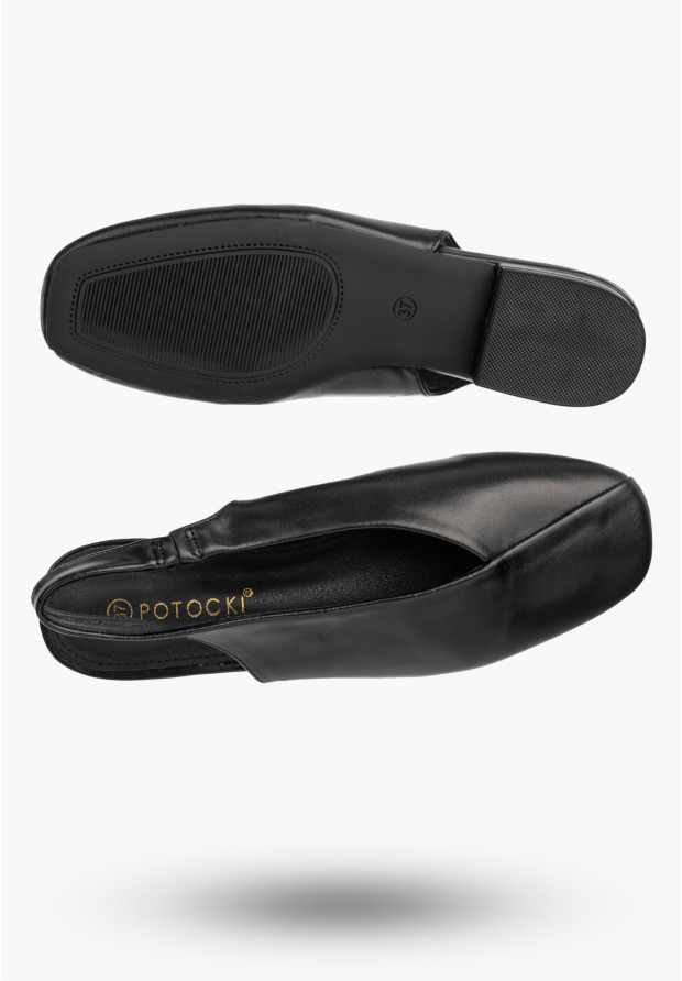 Baleriny Damskie Ekoskóra Slingback Buty z odkrytą piętą Czarne Potocki 26-20335