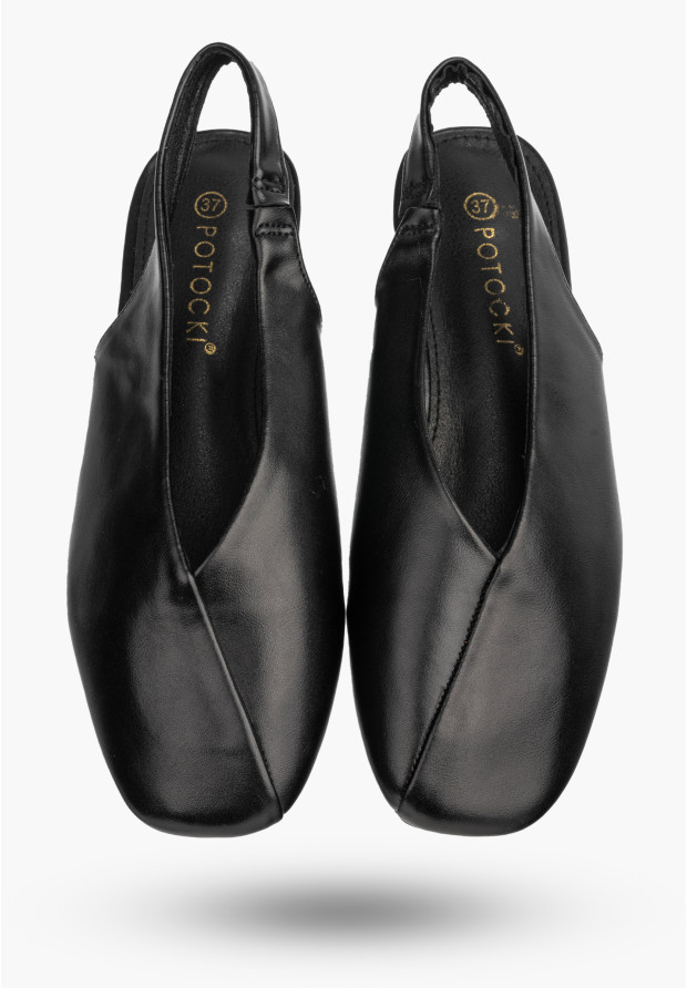 Baleriny Damskie Ekoskóra Slingback Buty z odkrytą piętą Czarne Potocki 26-20335