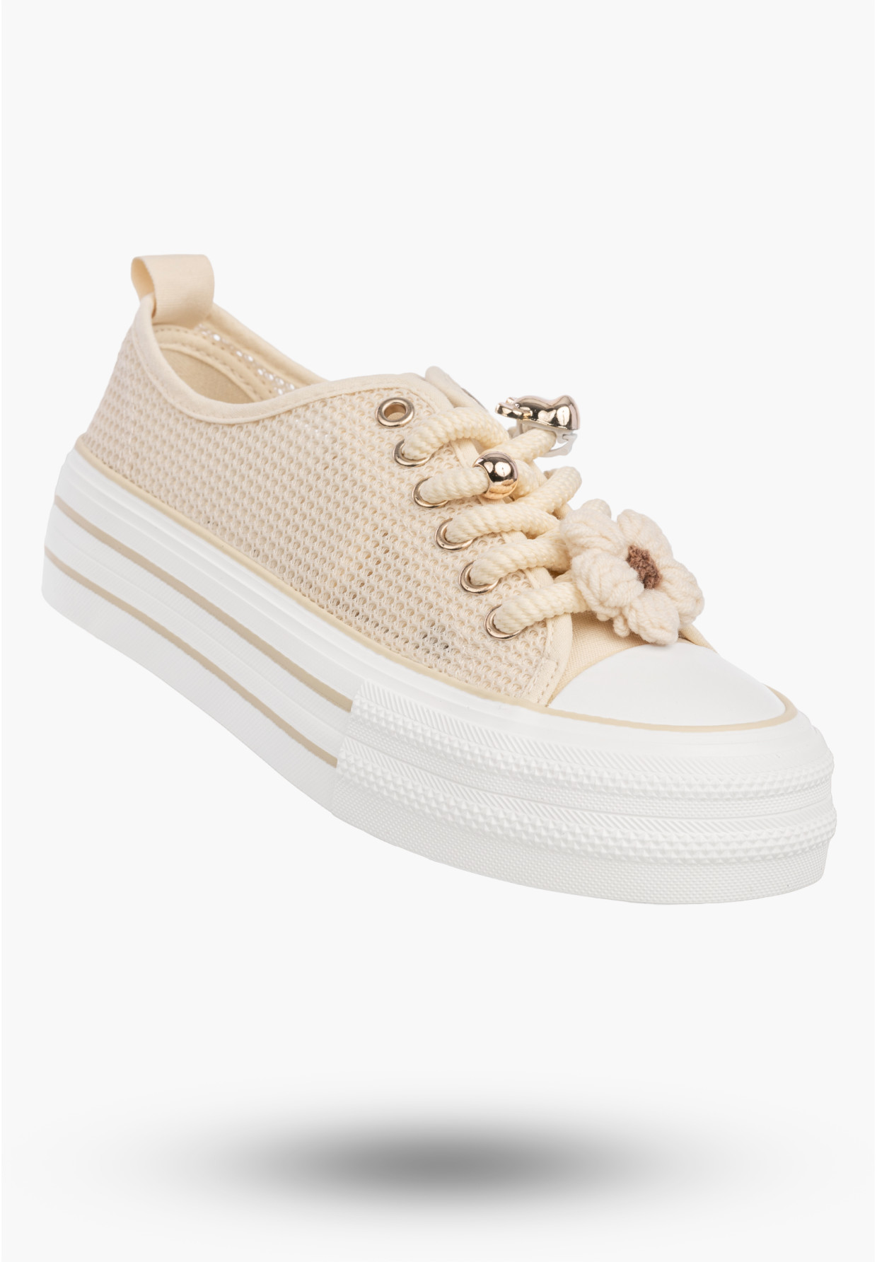 Trampki Na Platformie Damskie Buty Sneakersy Ażurowe Beżowe FILIPPO DTN7855/26 L BE