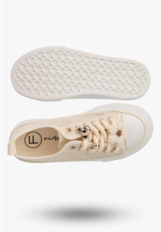 Trampki Na Platformie Damskie Buty Sneakersy Ażurowe Beżowe FILIPPO DTN7855/26 L BE