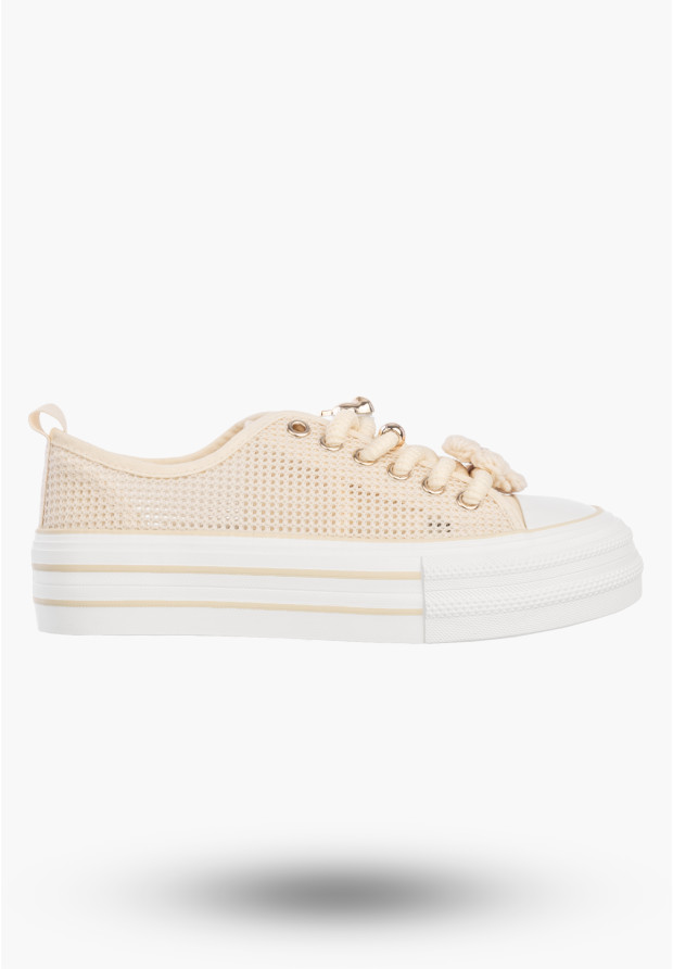 Trampki Na Platformie Damskie Buty Sneakersy Ażurowe Beżowe FILIPPO DTN7855/26 L BE