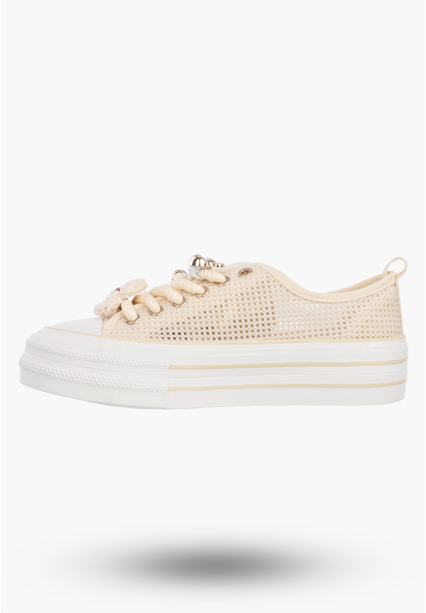 Trampki Na Platformie Damskie Buty Sneakersy Ażurowe Beżowe FILIPPO DTN7855/26 L BE