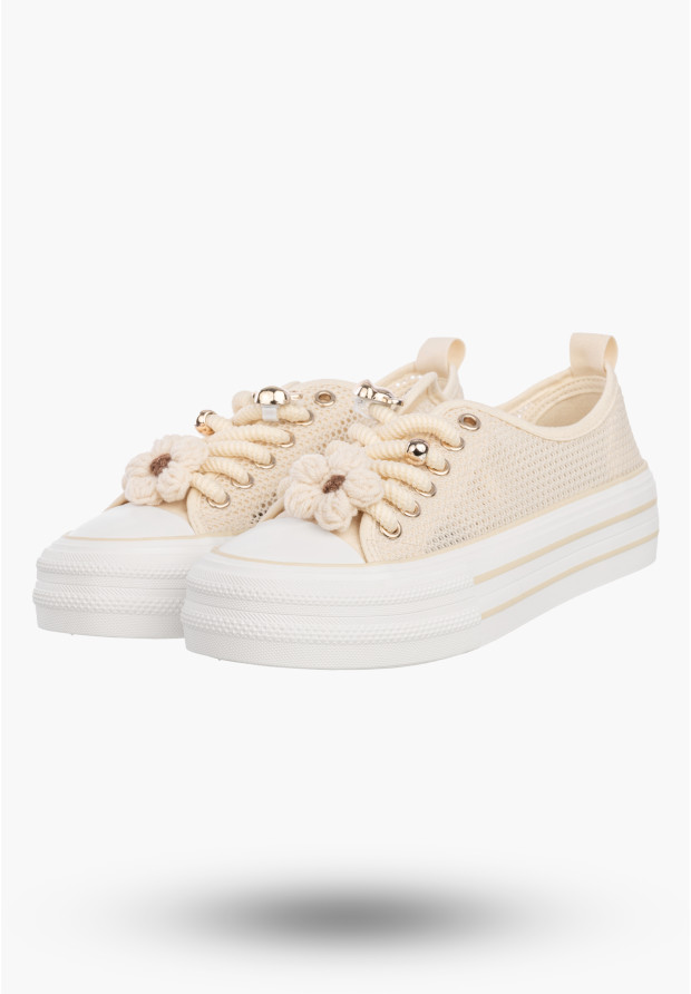 Trampki Na Platformie Damskie Buty Sneakersy Ażurowe Beżowe FILIPPO DTN7855/26 L BE