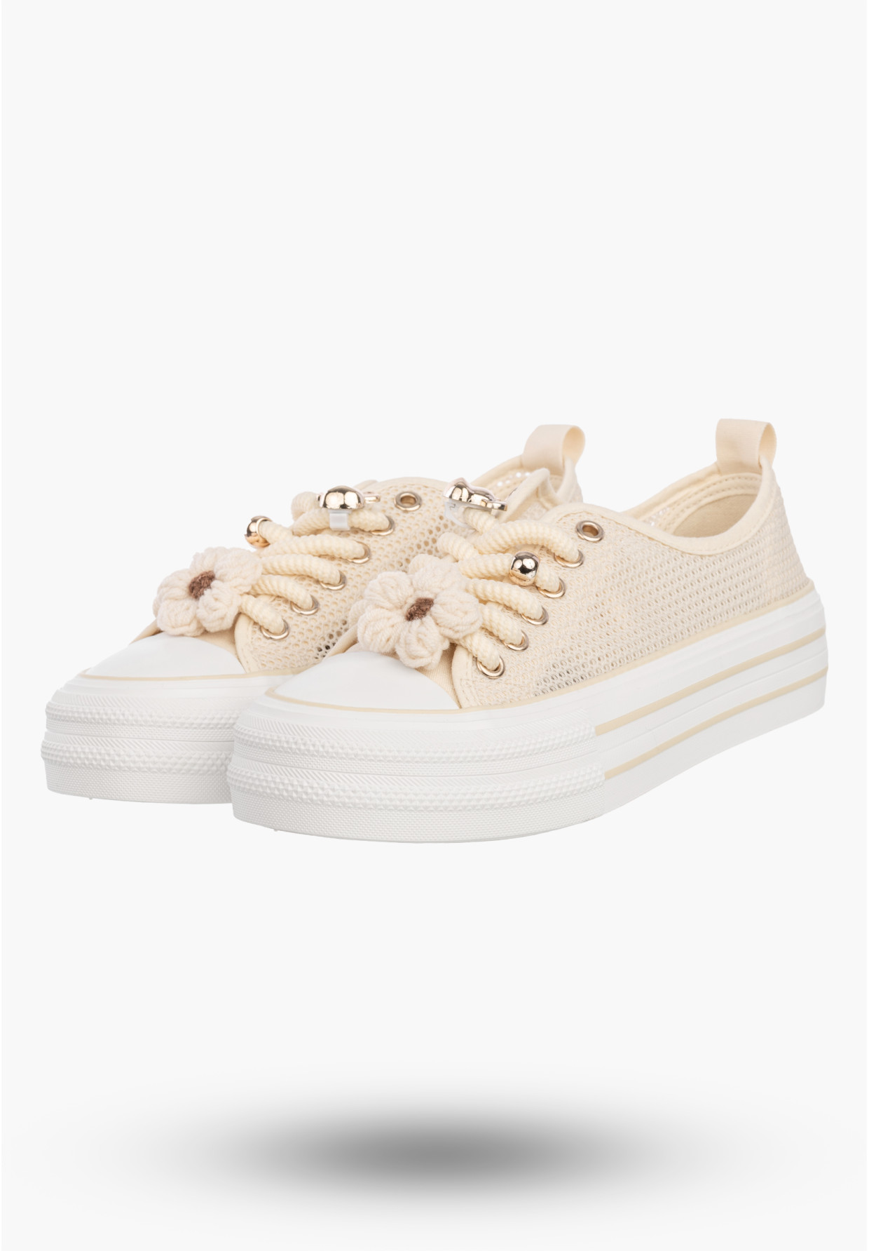 Trampki Na Platformie Damskie Buty Sneakersy Ażurowe Beżowe FILIPPO DTN7855/26 L BE