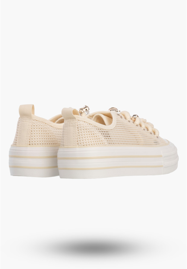 Trampki Na Platformie Damskie Buty Sneakersy Ażurowe Beżowe FILIPPO DTN7855/26 L BE