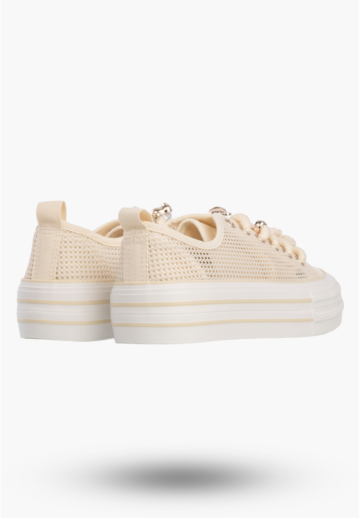 Trampki Na Platformie Damskie Buty Sneakersy Ażurowe Beżowe FILIPPO DTN7855/26 L BE