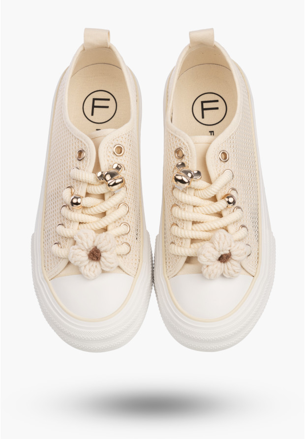Trampki Na Platformie Damskie Buty Sneakersy Ażurowe Beżowe FILIPPO DTN7855/26 L BE