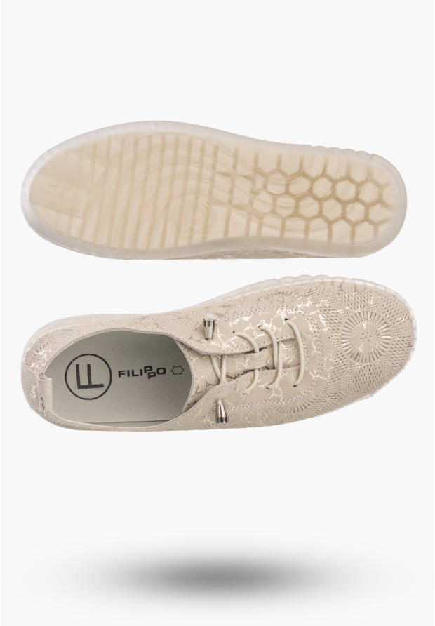 Półbuty Damskie Buty Skórzane Lekkie Eleganckie Tenisówki Złote Filippo DP7810/26