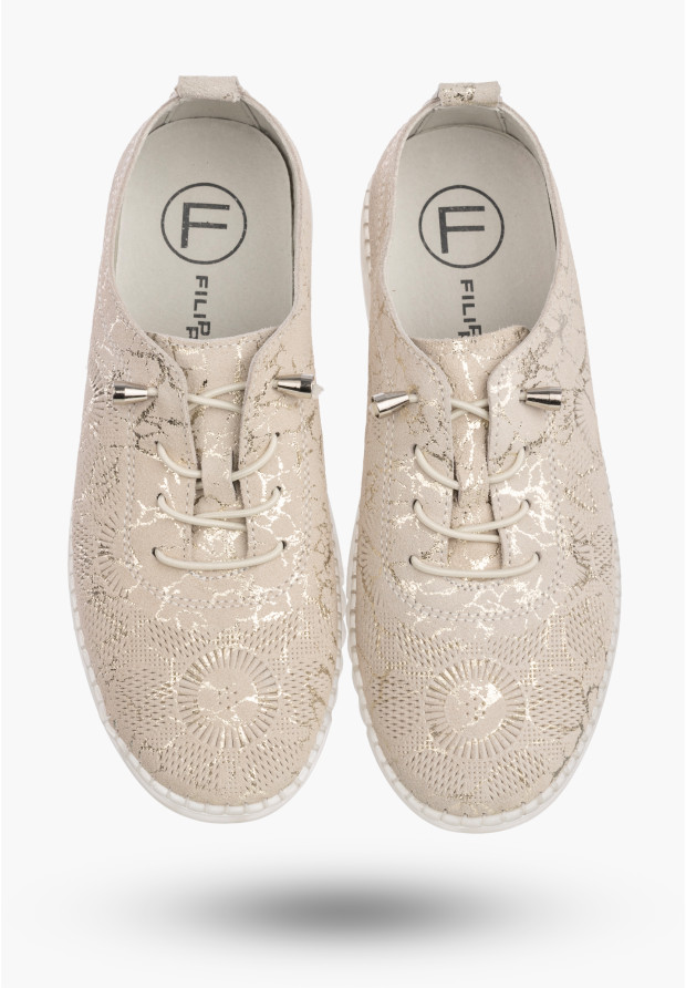 Półbuty Damskie Buty Skórzane Lekkie Eleganckie Tenisówki Złote Filippo DP7810/26