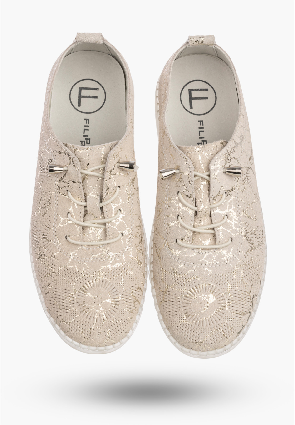 Półbuty Damskie Buty Skórzane Lekkie Eleganckie Tenisówki Złote Filippo DP7810/26