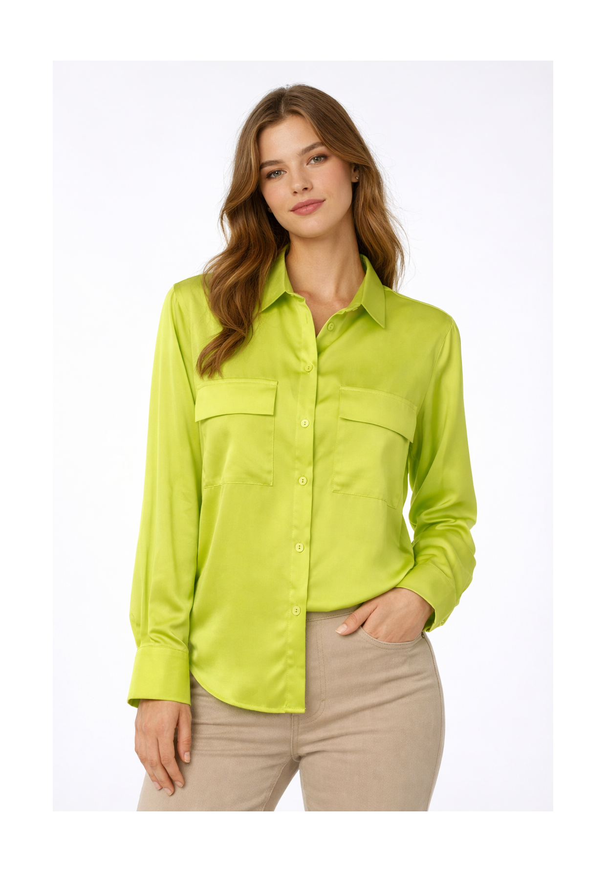 Koszula Damska Elegancka Limonkowa Oversize Wizytowa Wiskoza EDAN