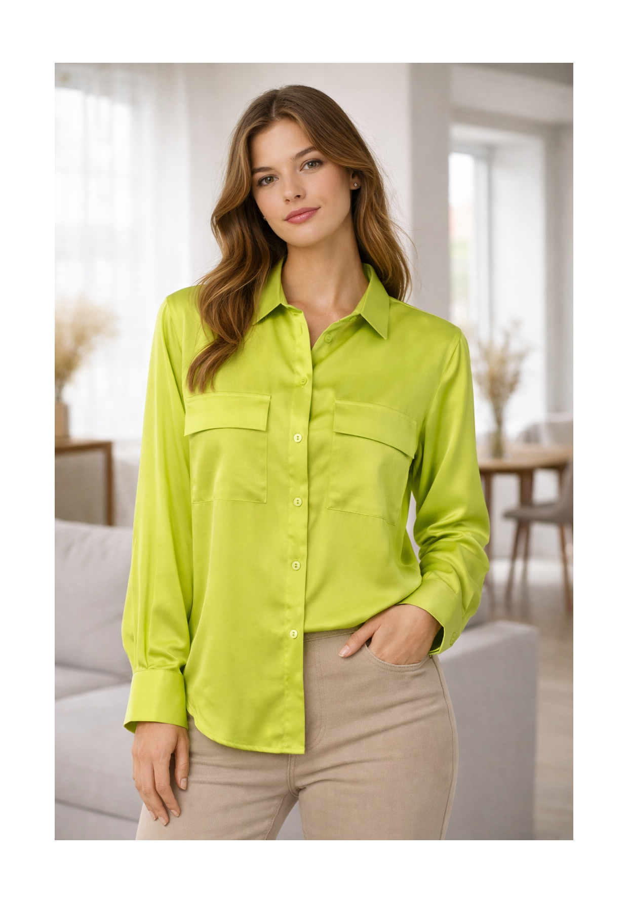 Koszula Damska Elegancka Limonkowa Oversize Wizytowa Wiskoza EDAN
