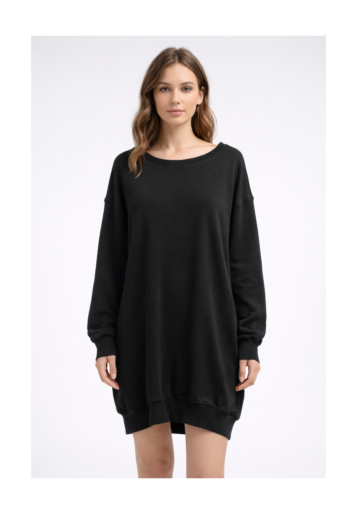 Sukienka Damska Dresowa Bluza Oversize Tunika Casual Czarna EDAN