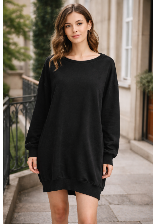 Sukienka Damska Dresowa Bluza Oversize Tunika Casual Czarna EDAN
