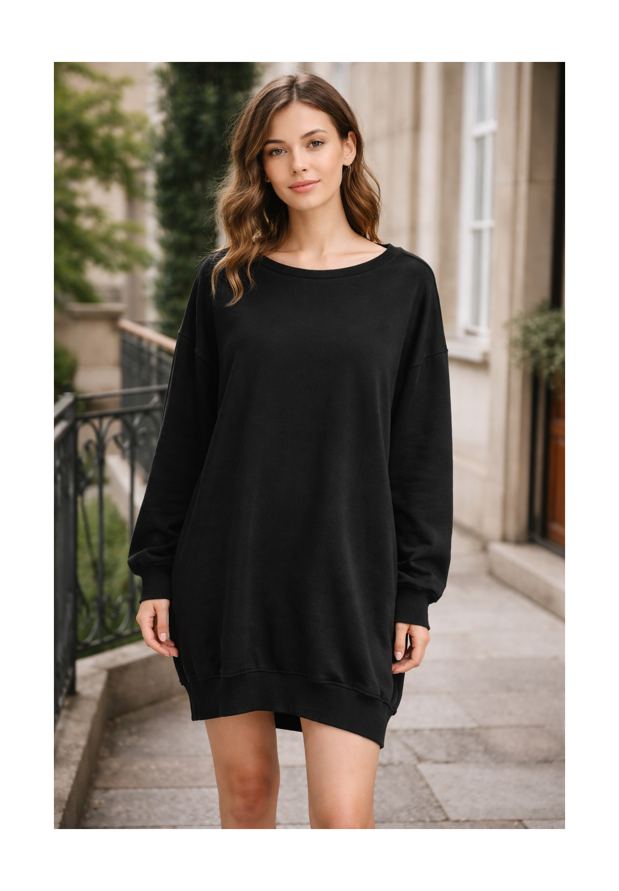 Sukienka Damska Dresowa Bluza Oversize Tunika Casual Czarna EDAN