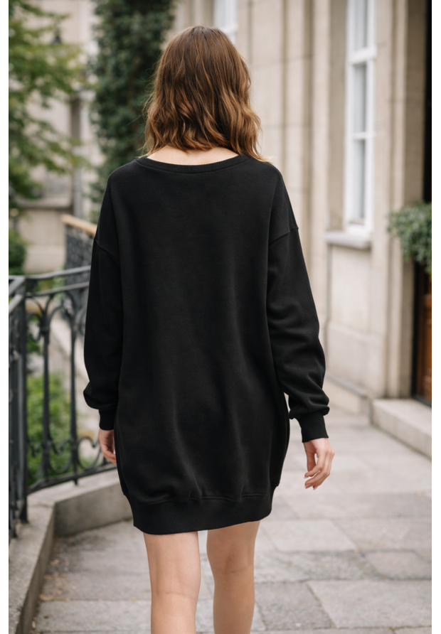 Sukienka Damska Dresowa Bluza Oversize Tunika Casual Czarna EDAN