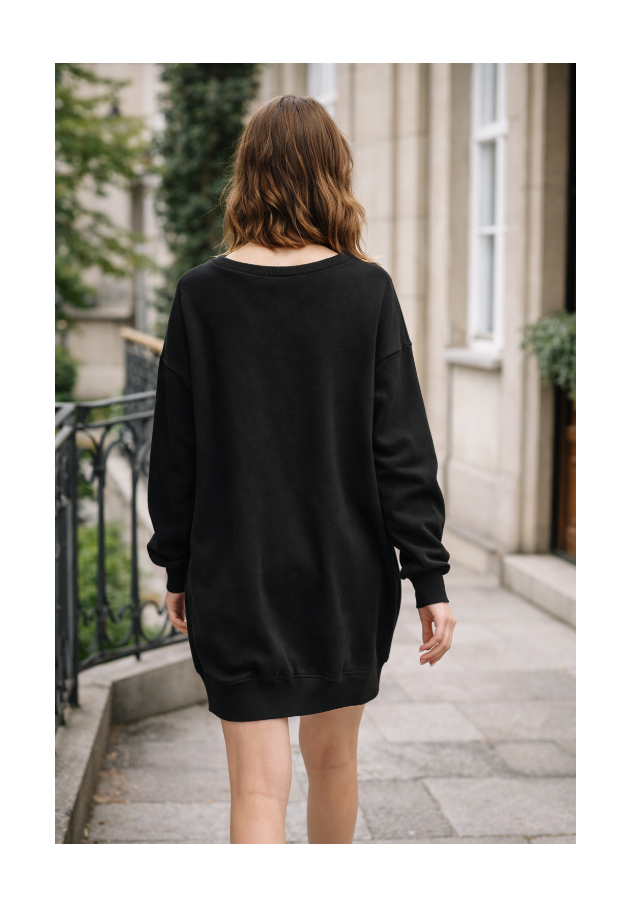 Sukienka Damska Dresowa Bluza Oversize Tunika Casual Czarna EDAN