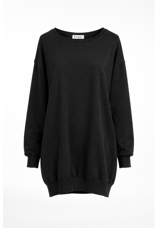 Sukienka Damska Dresowa Bluza Oversize Tunika Casual Czarna EDAN
